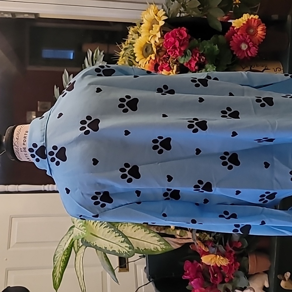 Light Blue Paw-Print Button-Up Long Sleeve Blouse, Size XL - Picture 5 of 5